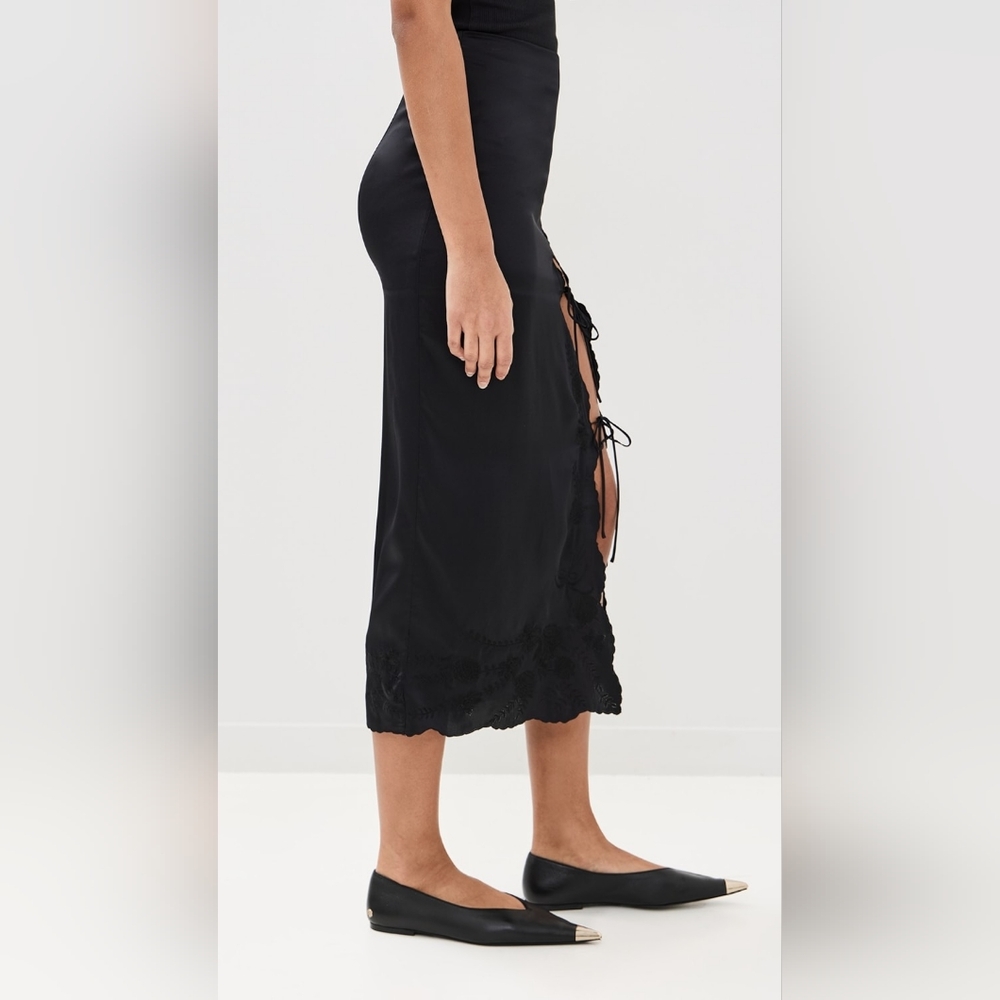 Reformation Black Mira Silk Embroidered Skirt - Picture 12 of 12